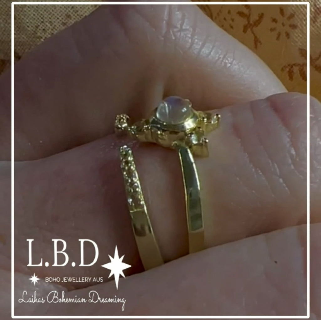 Luxury Solar Burst Moonstone & Topaz Gold Ring Set Gemstone Gold Ring Laihas Bohemian Dreaming -L.B.D