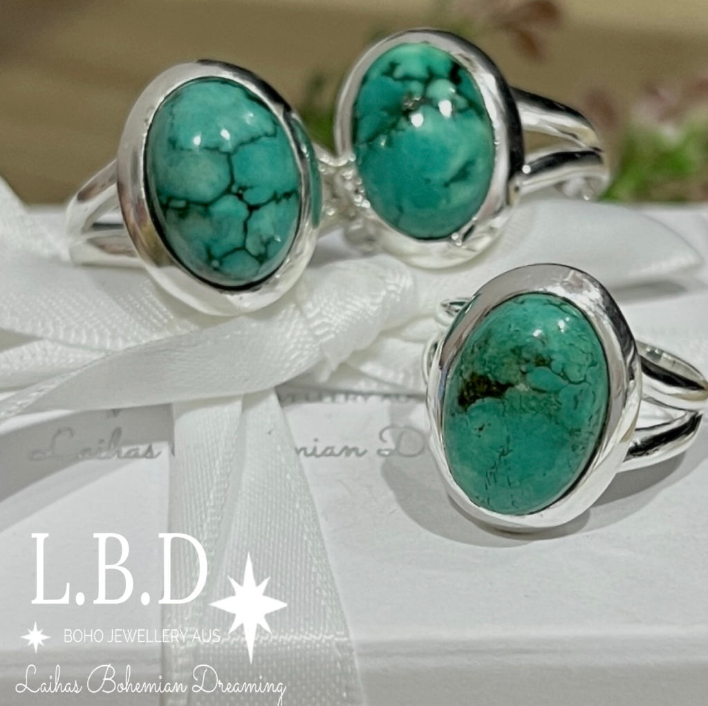 Laihas Classic Chic Oval Turquoise Ring Gemstone Sterling Silver Ring Laihas Bohemian Dreaming -L.B.D