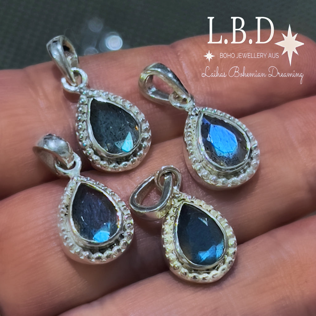 Laihas Mini Summer Haze Raindrop Labradorite Necklace Gemstone Sterling Silver necklace Laihas Bohemian Dreaming -L.B.D