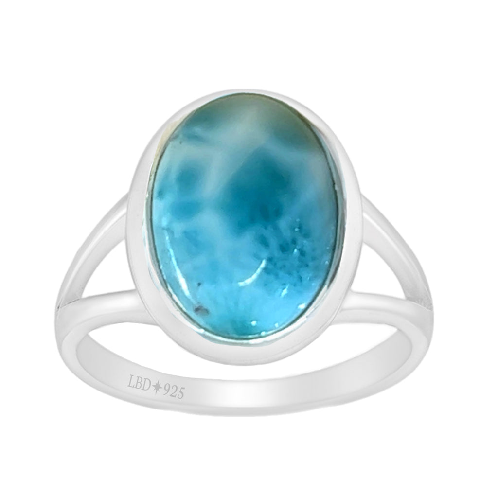 Laihas Handmade Classic Oval Larimar Ring Gemstone Sterling Silver Ring Laihas Bohemian Dreaming -L.B.D