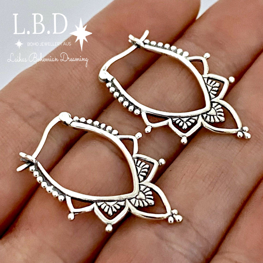 Boho earrings/ sterling silver hoop earrings/ LBD Jewellery