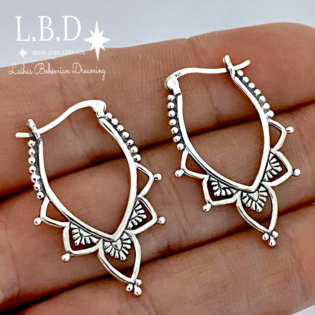 Boho earrings/ sterling silver hoop earrings/ LBD Jewellery