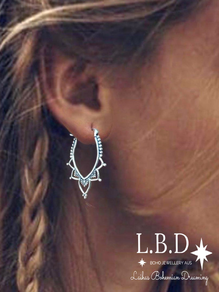 Boho earrings/ sterling silver hoop earrings/ LBD Jewellery