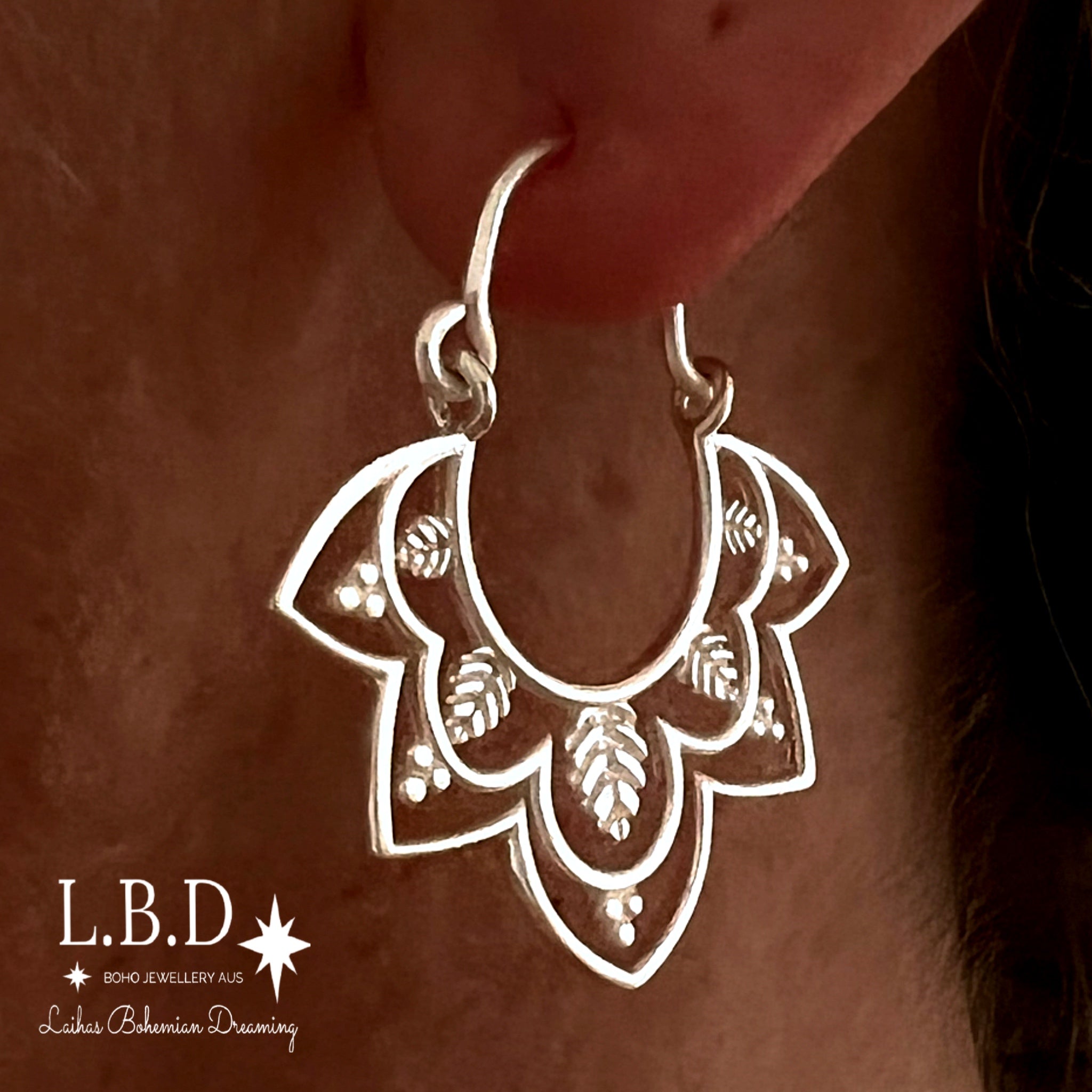 Laihas Prestige Daisly Boho Sterling Silver Hoop Earrings