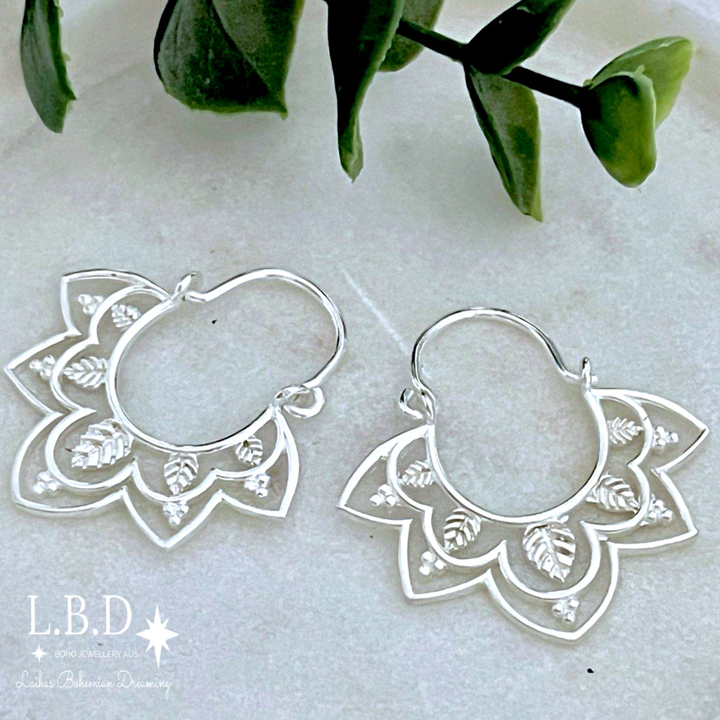 Laihas Prestige Daisly Boho Sterling Silver Hoop Earrings Sterling Silver Earrings Laihas Bohemian Dreaming -L.B.D