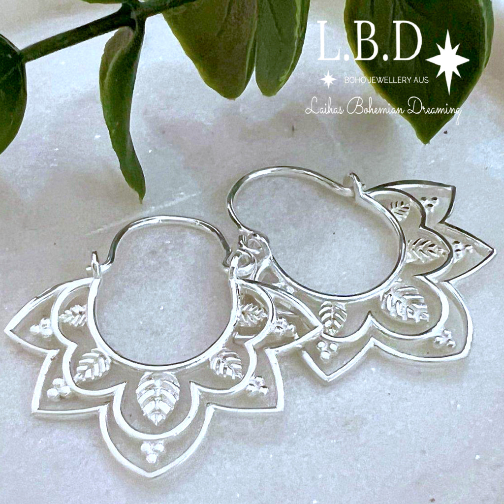 Laihas Prestige Daisly Boho Sterling Silver Hoop Earrings Sterling Silver Earrings Laihas Bohemian Dreaming -L.B.D
