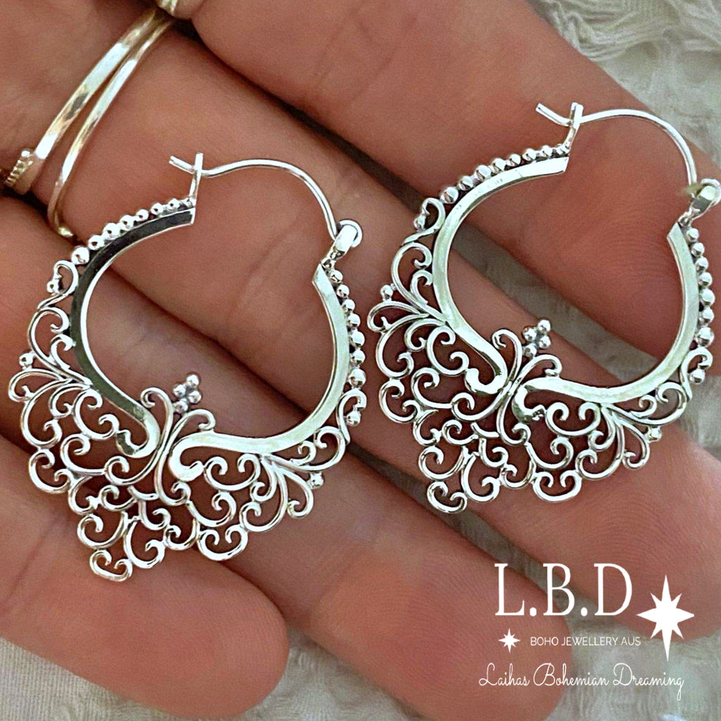 Boho Earrings / sterling silver hoop earrings
