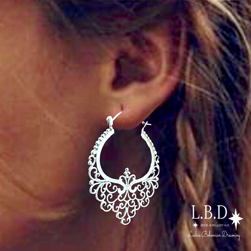 Boho Earrings / sterling silver hoop earrings