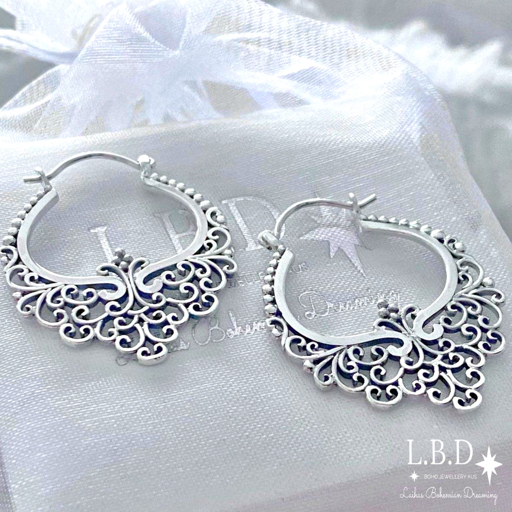 Boho Earrings / sterling silver hoop earrings