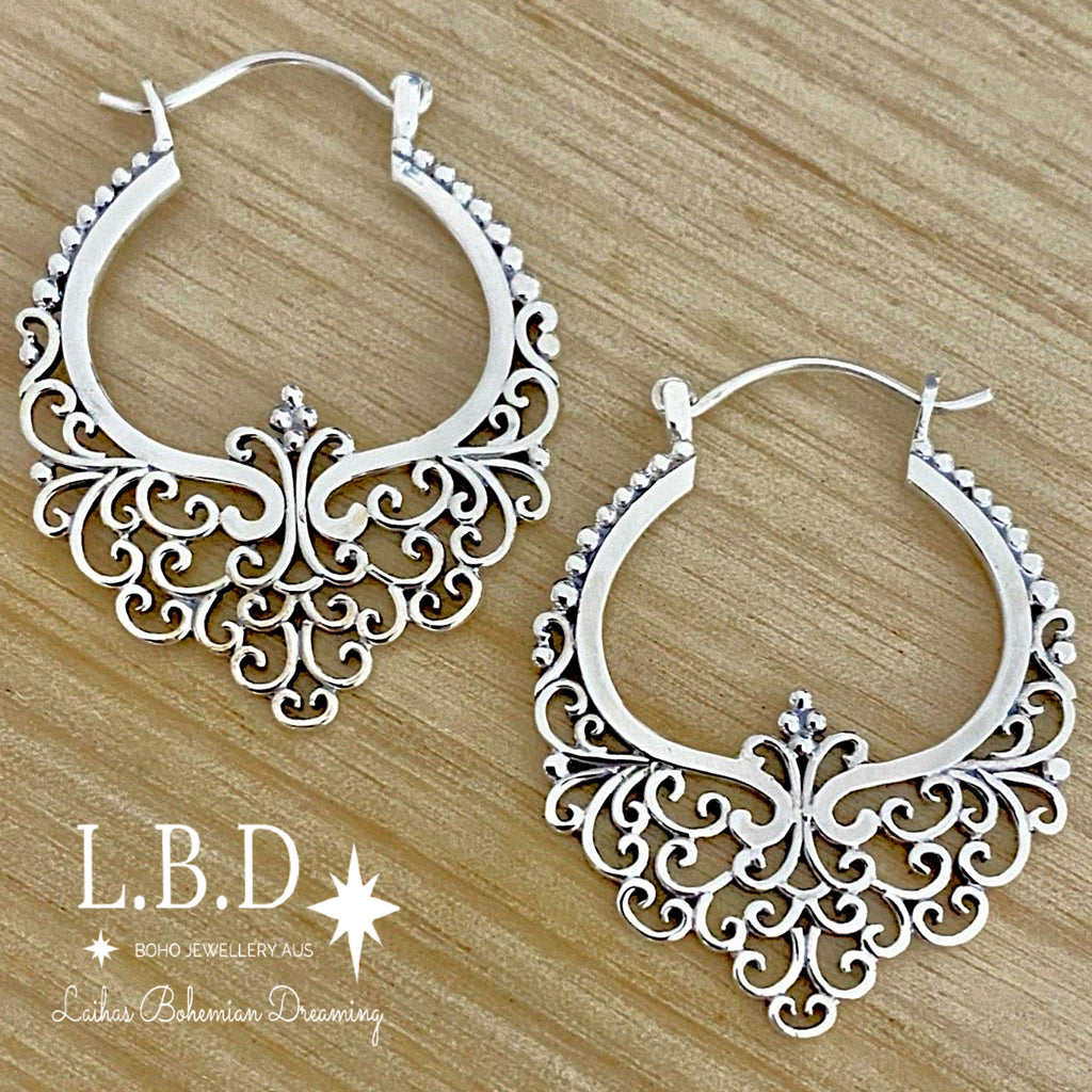 Boho Earrings / sterling silver hoop earrings
