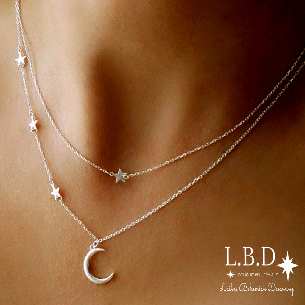 Laihas Galaxy Sterling Silver Layered Boho Necklace Sterling Silver Necklace Laihas Bohemian Dreaming -L.B.D