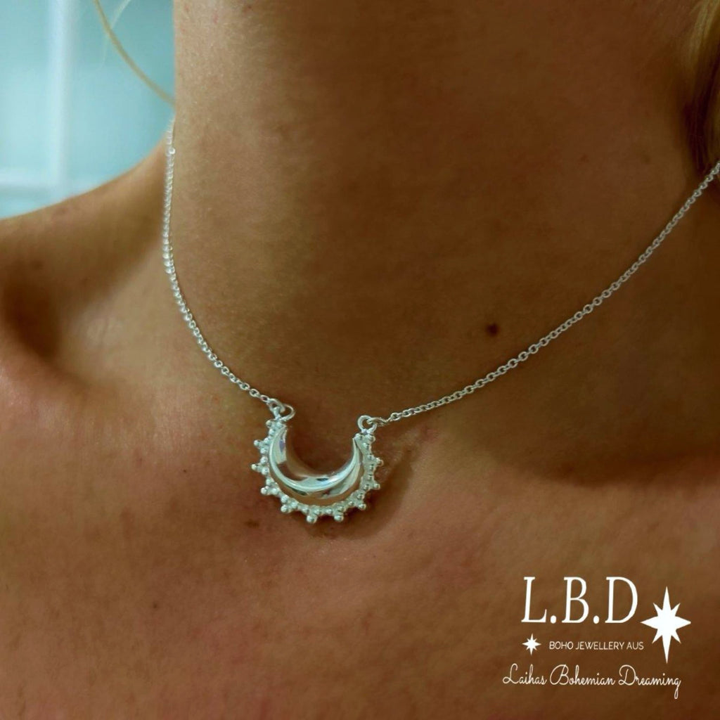Laihas Prestige Goddess ‘Tammie’  Crescent Moon Boho Necklace Sterling Silver Necklace Laihas Bohemian Dreaming -L.B.D