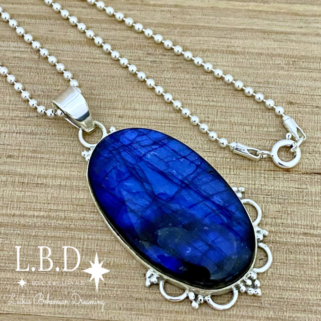 Laihas XXLARGE Boho Oval Labradorite Necklace Gemstone Sterling Silver necklace Laihas Bohemian Dreaming -L.B.D