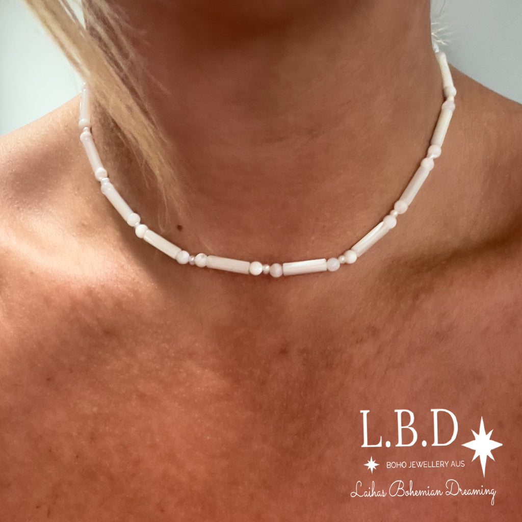 Laihas Pretty Pearl Choker Necklace Gemstone Sterling Silver necklace Laihas Bohemian Dreaming -L.B.D