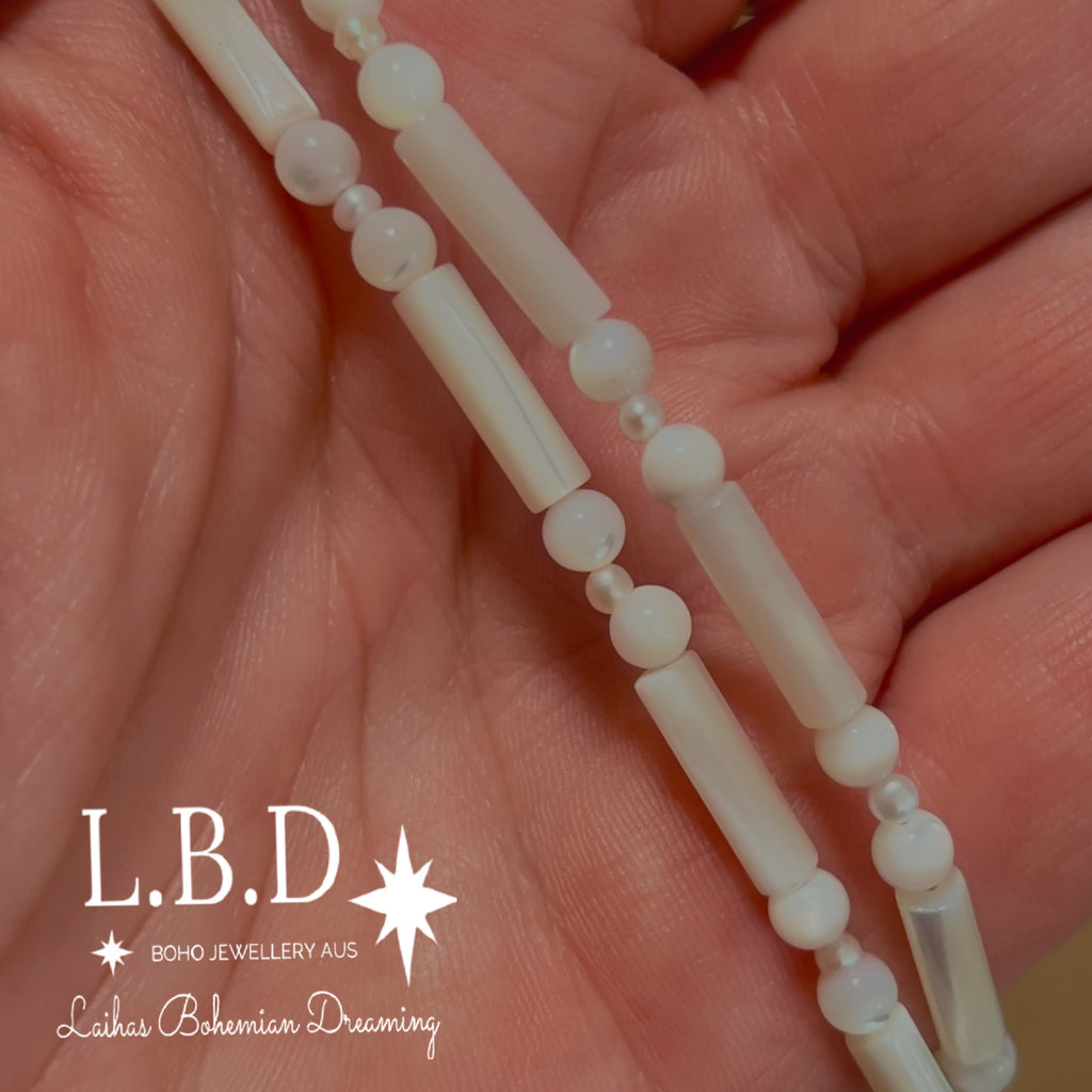 Laihas Pretty Pearl Choker Necklace Gemstone Sterling Silver necklace Laihas Bohemian Dreaming -L.B.D