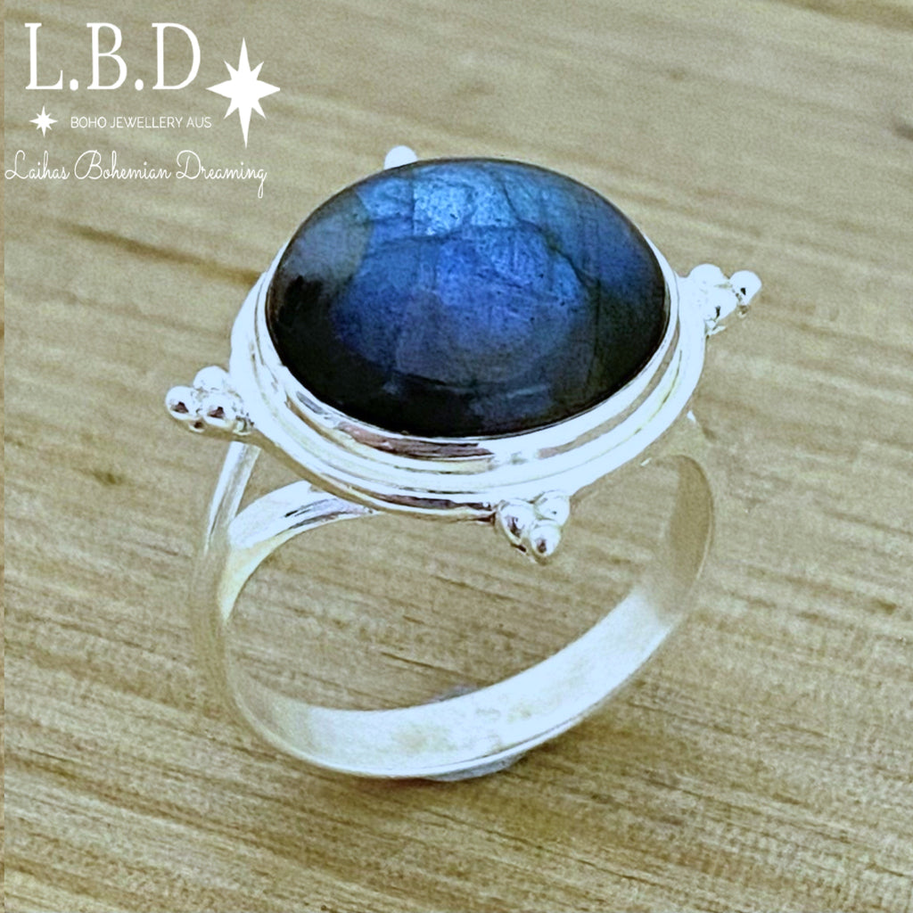 Laihas Zahli Round Labradorite Ring Gemstone Sterling Silver Ring Laihas Bohemian Dreaming -L.B.D