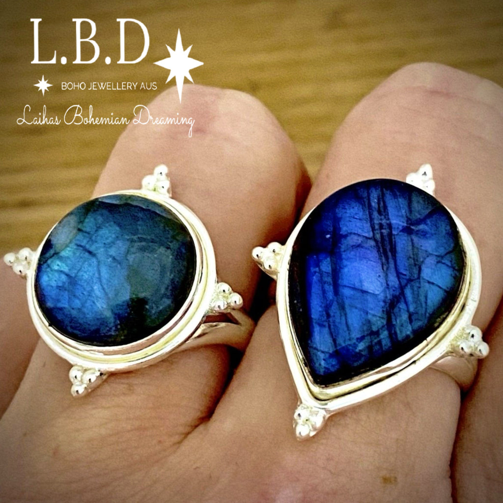 Laihas Zahli Raindrop Labradorite Ring Gemstone Sterling Silver Ring Laihas Bohemian Dreaming -L.B.D