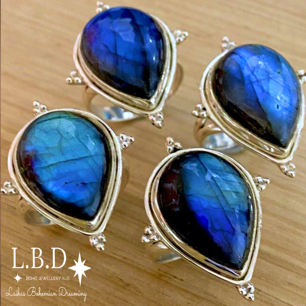 Laihas Zahli Raindrop Labradorite Ring Gemstone Sterling Silver Ring Laihas Bohemian Dreaming -L.B.D
