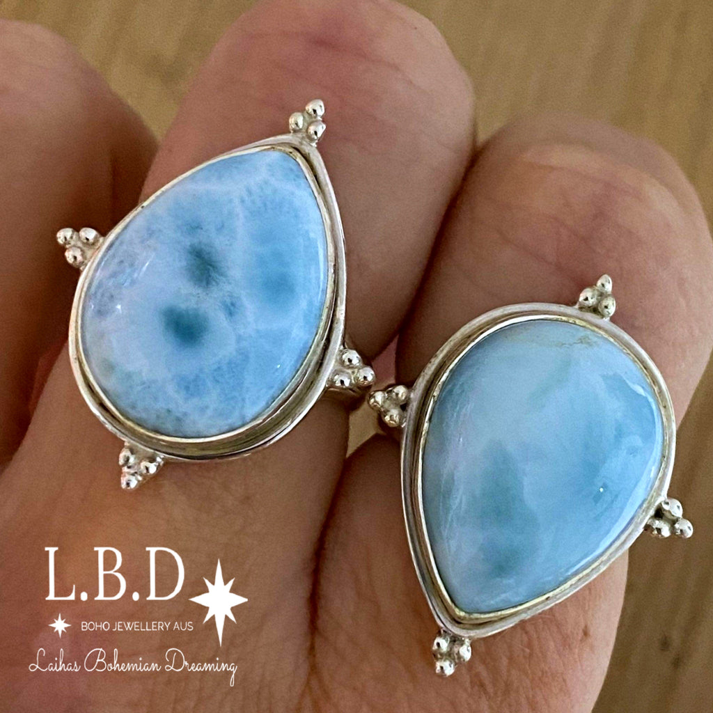 Laihas Zahli Raindrop Larimar Ring Gemstone Sterling Silver Ring Laihas Bohemian Dreaming -L.B.D