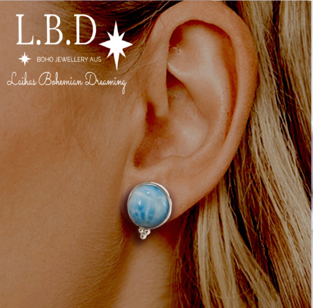 Laihas Free Spirit Larimar Stud Earrings Gemstone Sterling Silver Earrings Laihas Bohemian Dreaming -L.B.D