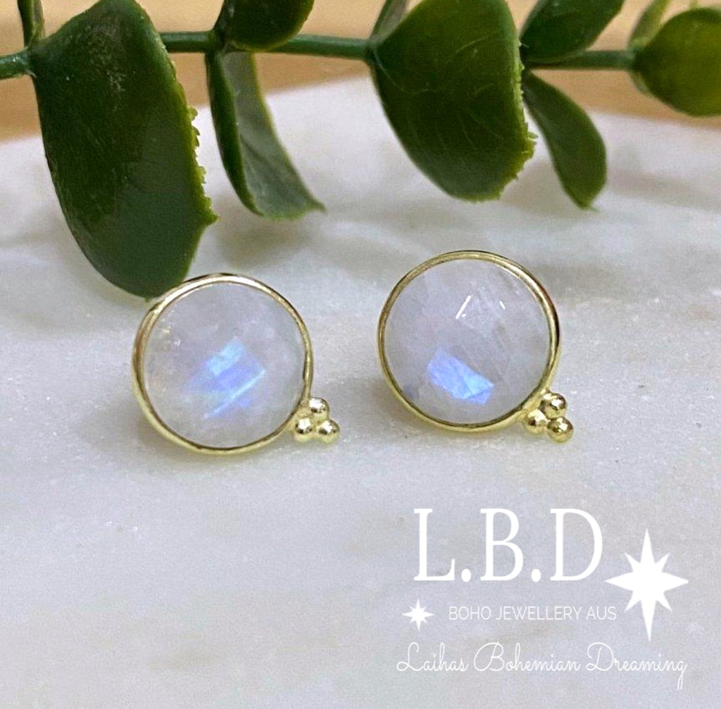 Laihas Free Spirit Gold Moonstone Stud Earrings Gold Gemstone earrings Laihas Bohemian Dreaming -L.B.D