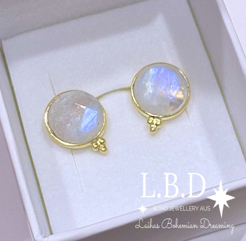 Laihas Free Spirit Gold Moonstone Stud Earrings Gold Gemstone earrings Laihas Bohemian Dreaming -L.B.D
