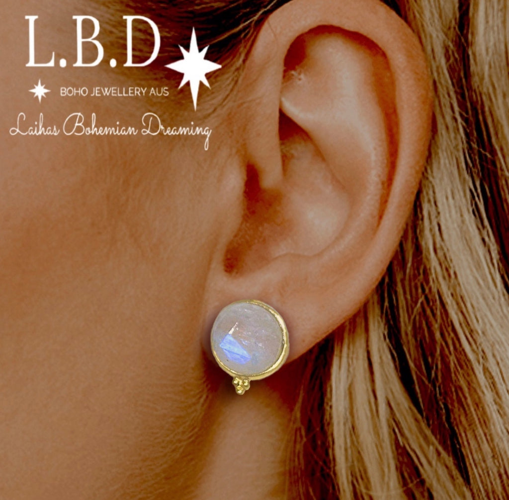 Laihas Free Spirit Gold Moonstone Stud Earrings Gold Gemstone earrings Laihas Bohemian Dreaming -L.B.D