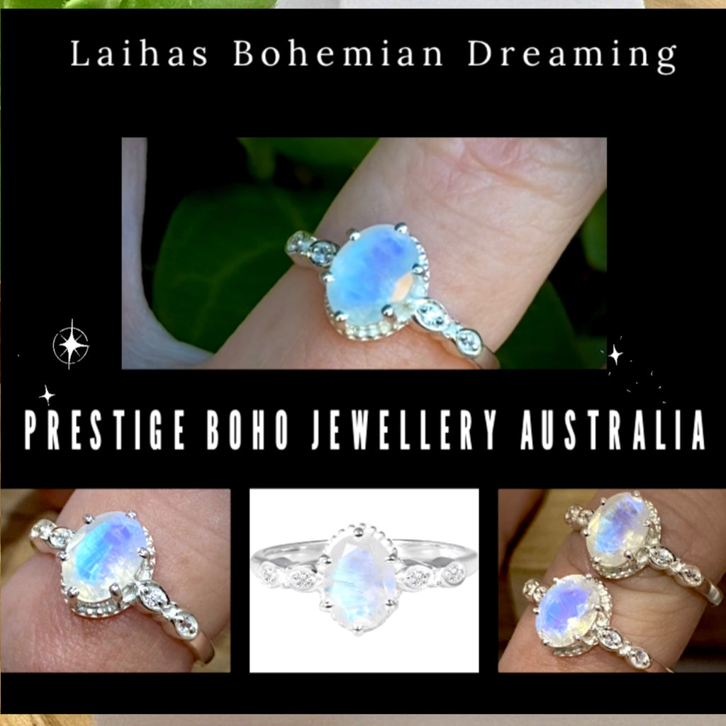 Moonstone Ring- Laihas Magic & Commitment Ring Gemstone Sterling Silver Ring Laihas Bohemian Dreaming -L.B.D