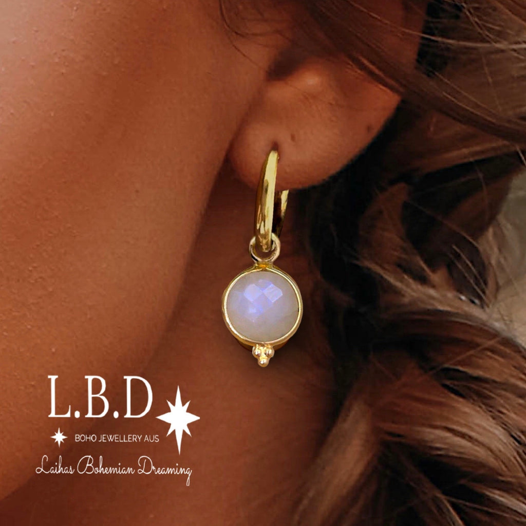 Laihas Free Spirit Gold Moonstone Hoop Earrings Gold Gemstone earrings Laihas Bohemian Dreaming -L.B.D
