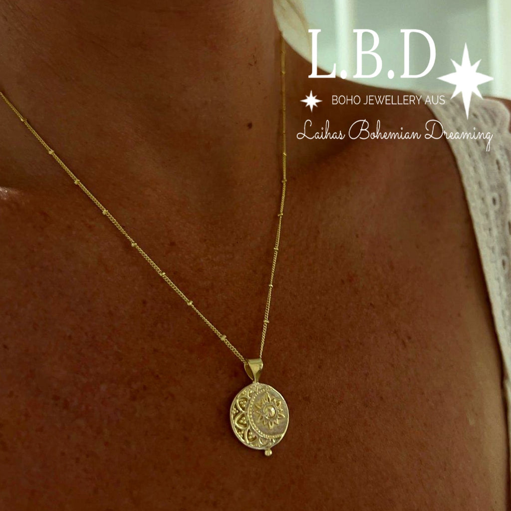 Laihas La Luna Sun and Moon Gold Boho Necklace Gold Necklace Laihas Bohemian Dreaming -L.B.D