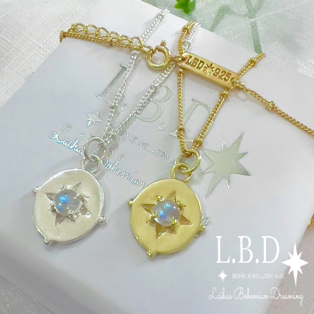 Laihas Guiding Light Gold Moonstone Necklace Of Hope Gold Gemstone Necklace Laihas Bohemian Dreaming -L.B.D