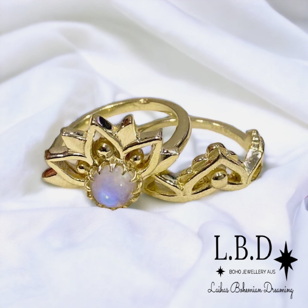 Gold Moonstone Ring Set- Inflorescence Gold Boho Ring Gemstone Gold Ring Laihas Bohemian Dreaming -L.B.D