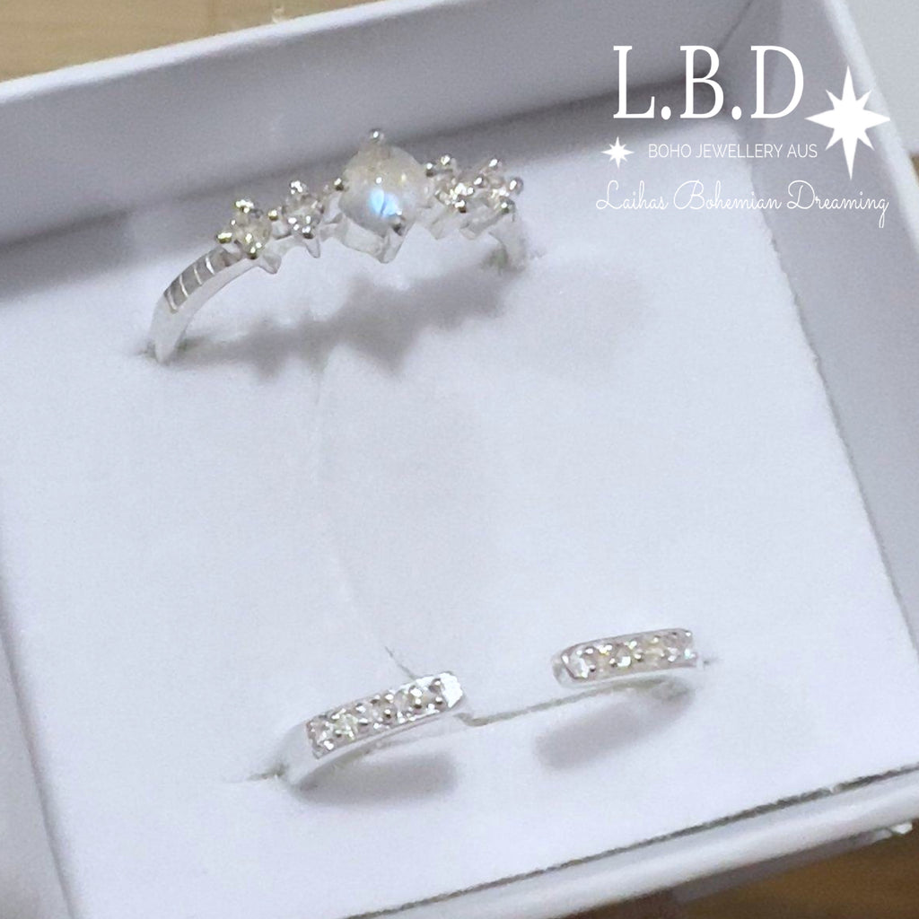 Petite Sparkle Moonstone and Topaz Ring Set Gemstone Sterling Silver Ring Laihas Bohemian Dreaming -L.B.D