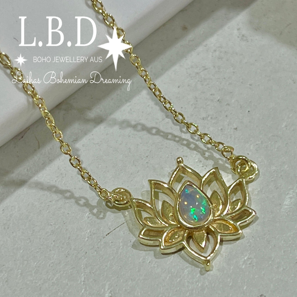 Laihas Lotus Flower Choker Style Opal Necklace-Gold Gold Gemstone Necklace Laihas Bohemian Dreaming -L.B.D