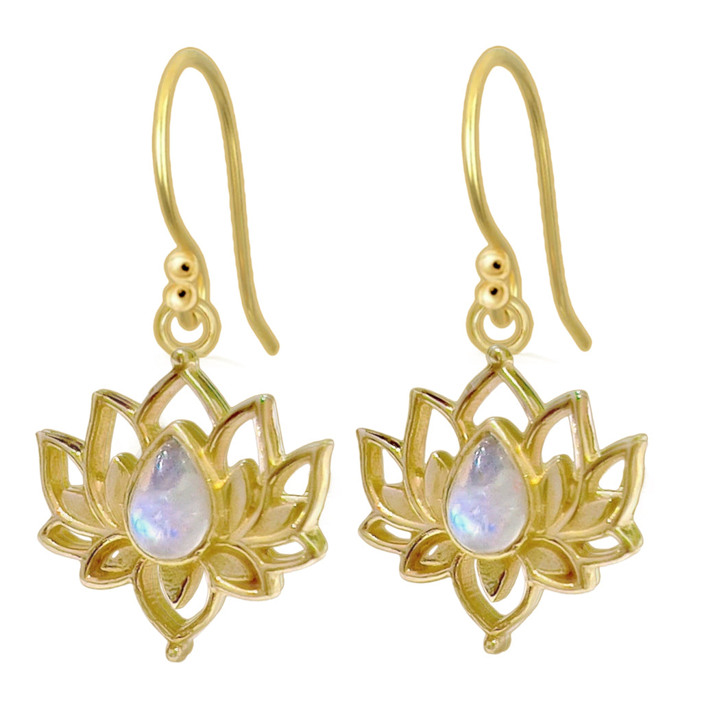 Laihas Opulent Lotus Flower Gold Moonstone Earrings Gold Gemstone earrings Laihas Bohemian Dreaming -L.B.D