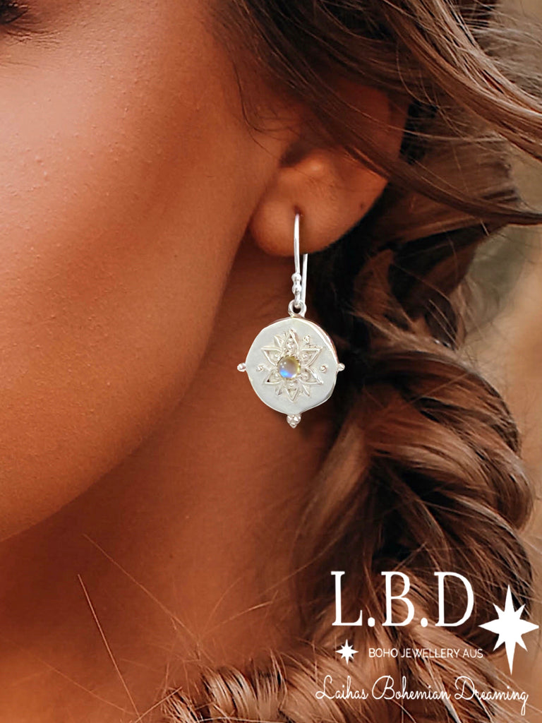 Laihas Large Vera May Moonstone Earrings Gemstone Sterling Silver Earrings Laihas Bohemian Dreaming -L.B.D