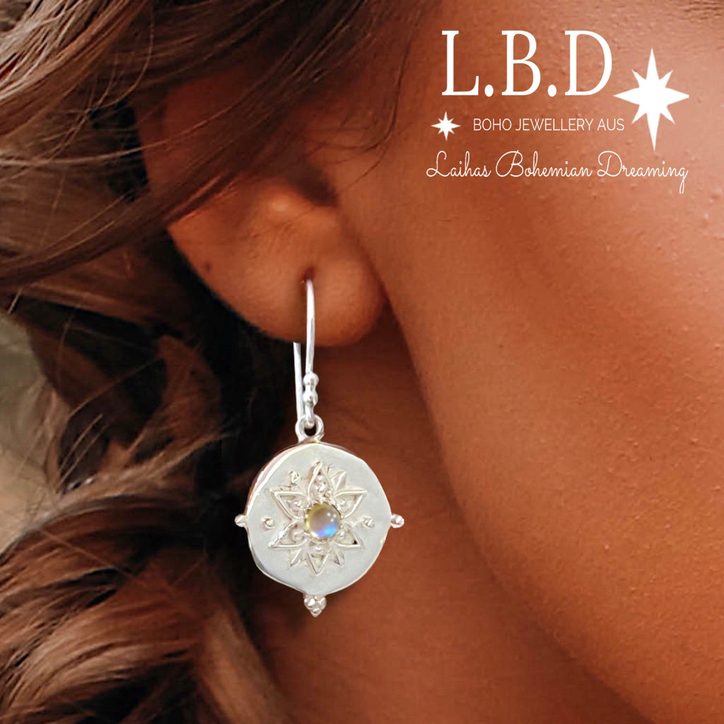 Laihas Large Vera May Moonstone Earrings Gemstone Sterling Silver Earrings Laihas Bohemian Dreaming -L.B.D