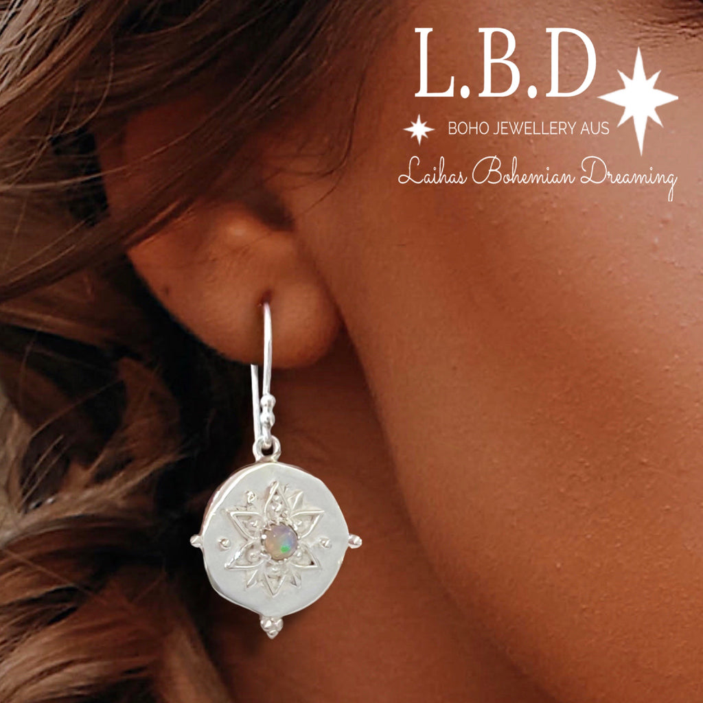 Laihas Large Vera May Opal Earrings Gemstone Sterling Silver Earrings Laihas Bohemian Dreaming -L.B.D