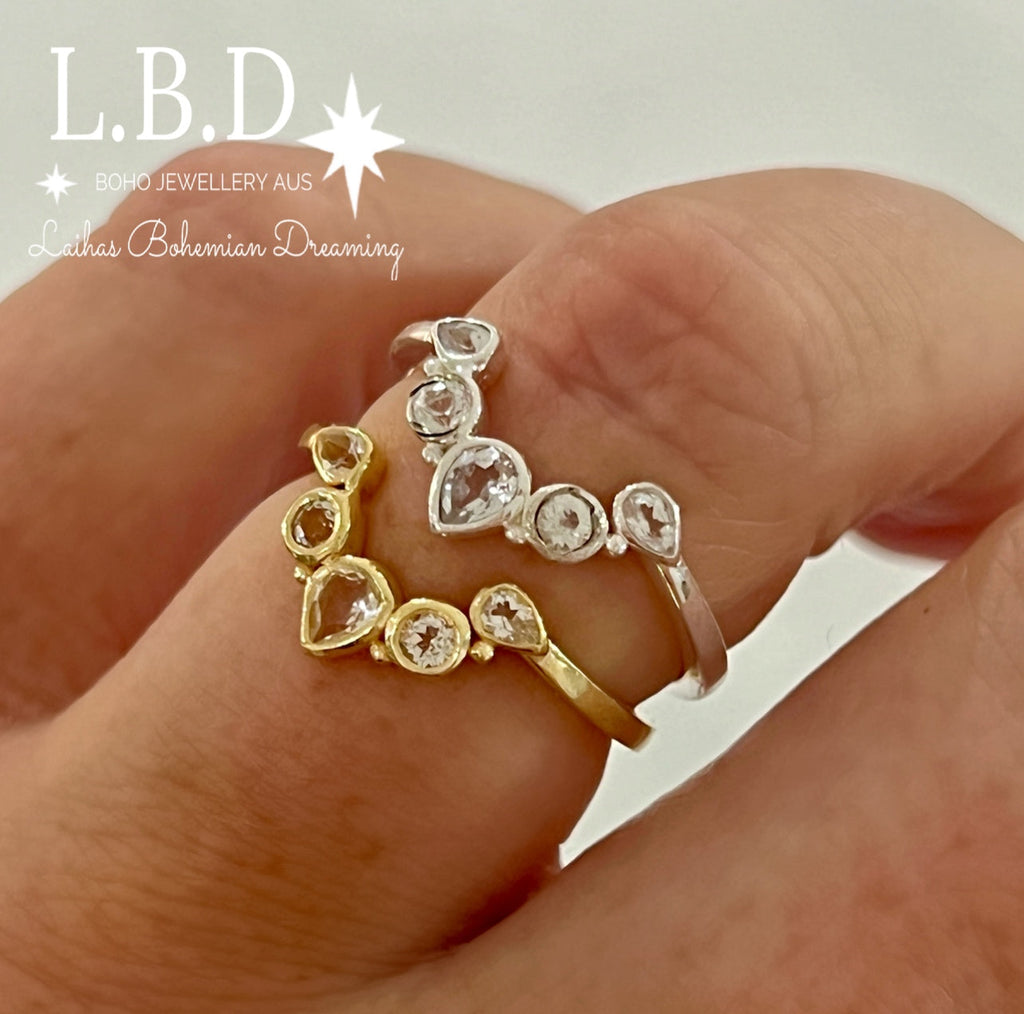 Laihas Queen Of Cups Gold, Genuine White Topaz Eternity Ring Gemstone Gold Ring Laihas Bohemian Dreaming -L.B.D