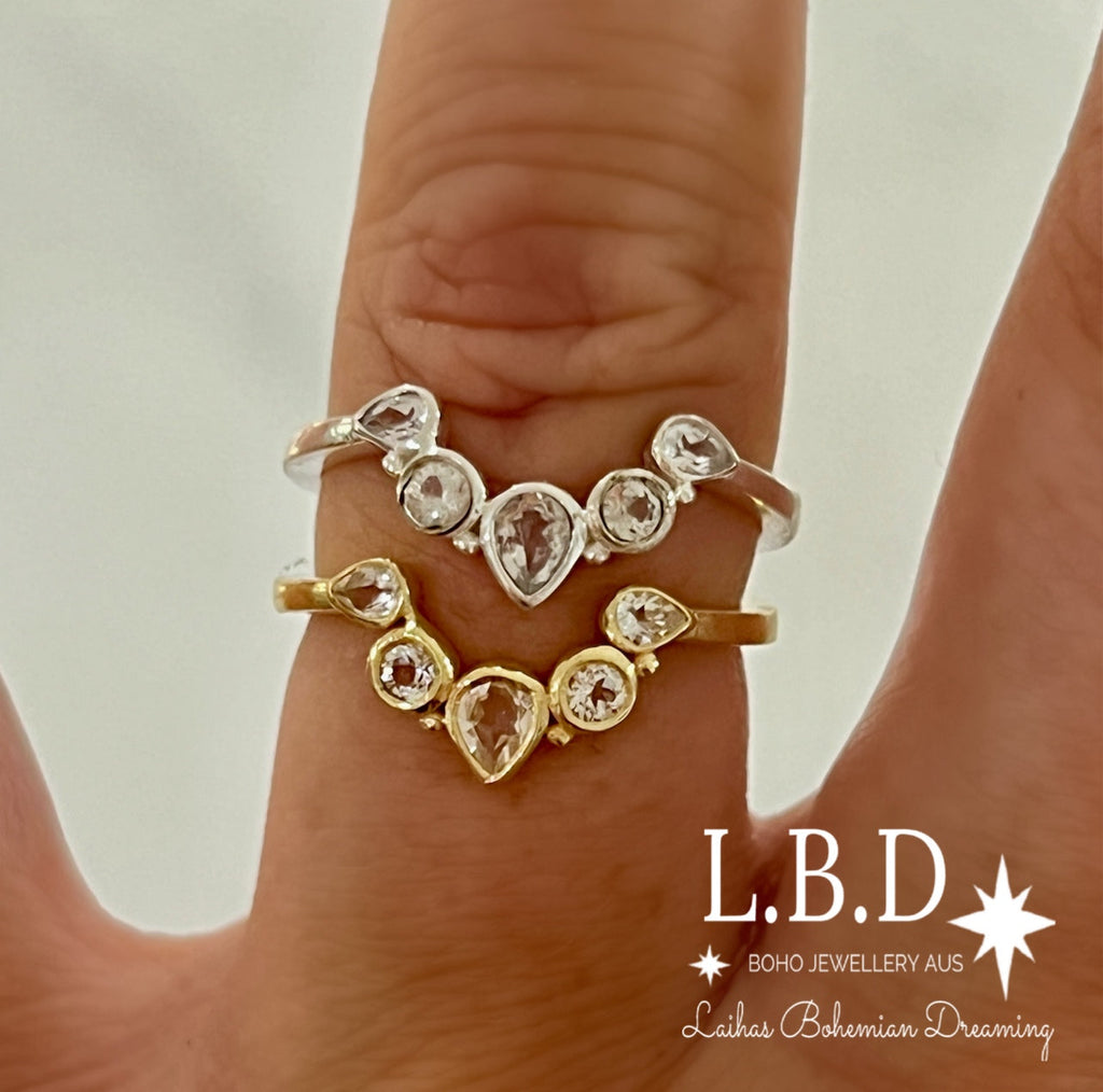 Laihas Queen Of Cups Gold, Genuine White Topaz Eternity Ring Gemstone Gold Ring Laihas Bohemian Dreaming -L.B.D