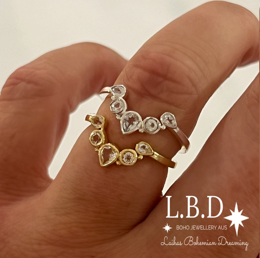 Laihas Queen Of Cups Gold, Genuine White Topaz Eternity Ring Gemstone Gold Ring Laihas Bohemian Dreaming -L.B.D