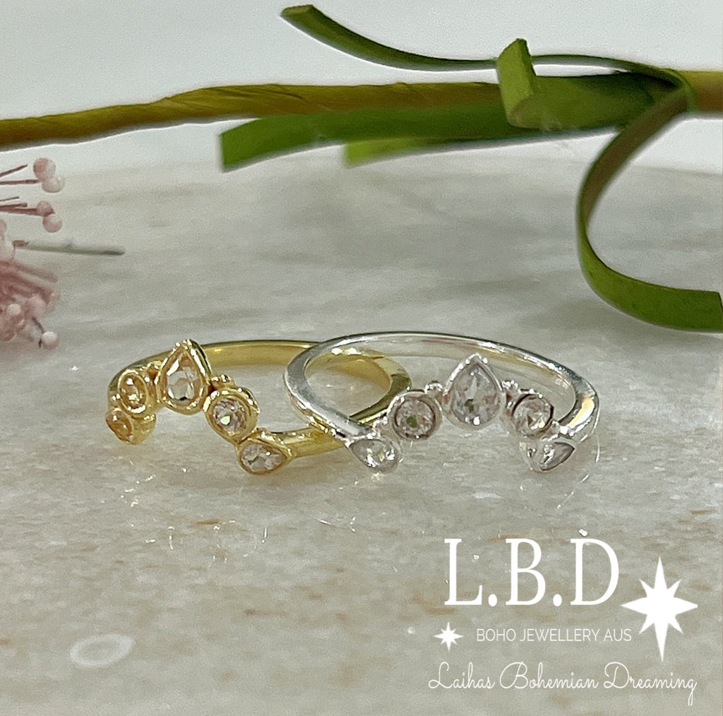 Laihas Queen Of Cups Gold, Genuine White Topaz Eternity Ring Gemstone Gold Ring Laihas Bohemian Dreaming -L.B.D