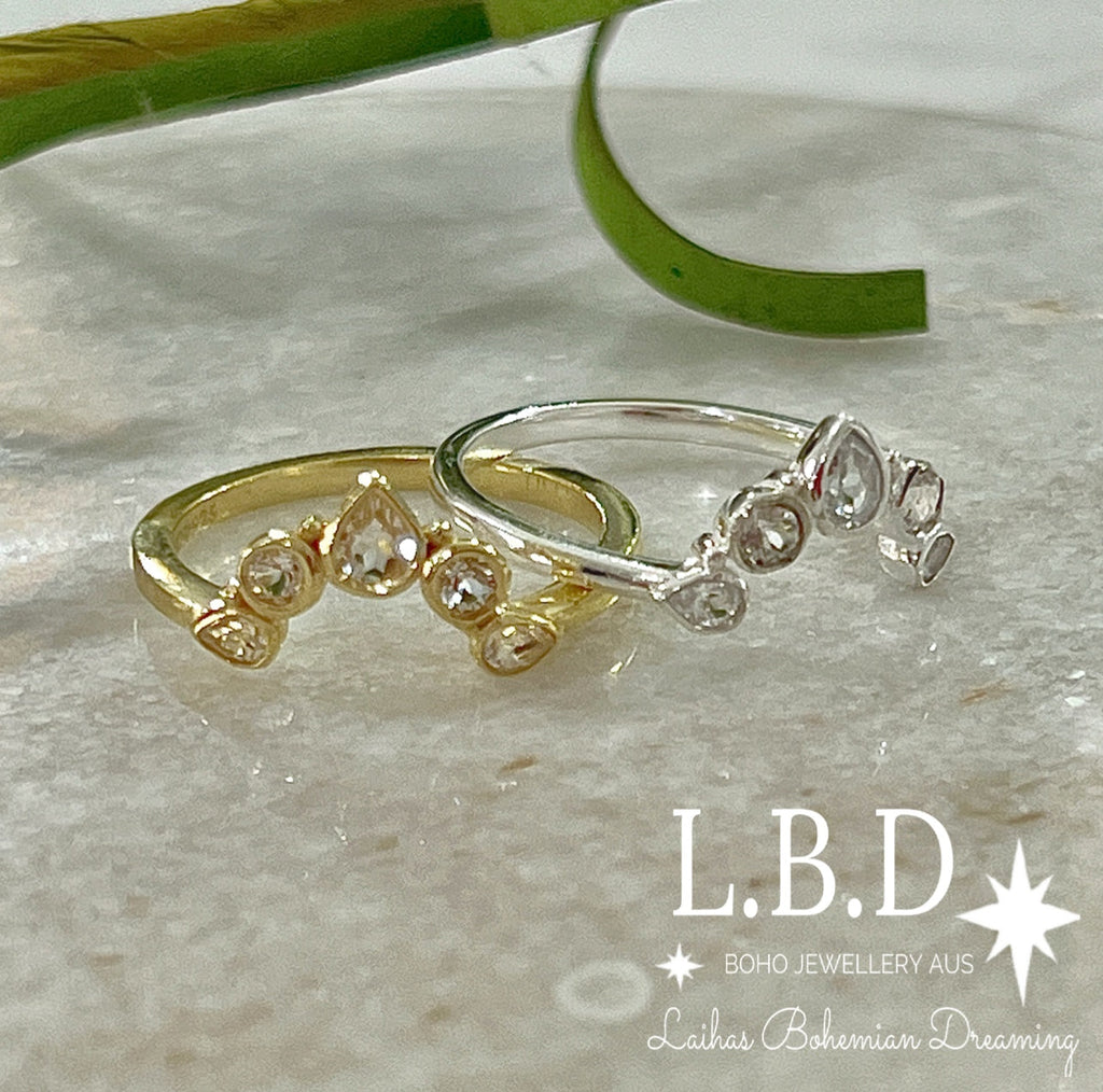 Laihas Queen Of Cups Gold, Genuine White Topaz Eternity Ring Gemstone Gold Ring Laihas Bohemian Dreaming -L.B.D