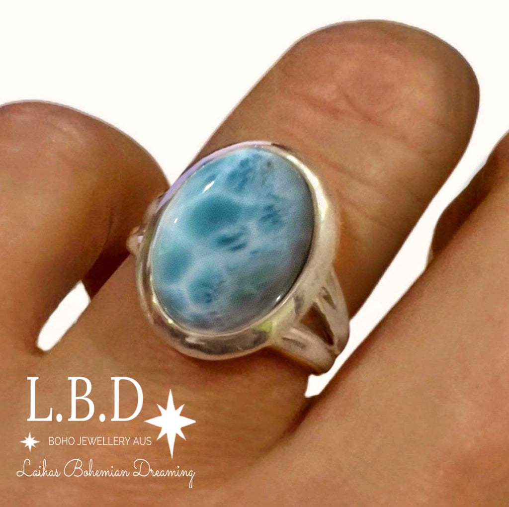 Larimar Ring- Sterling silver boho ring- laihas bohemian dreaming- LBD