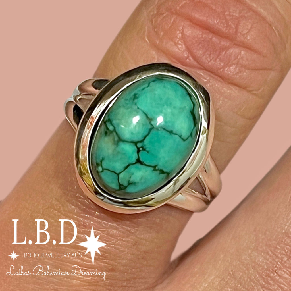 Laihas Classic Chic Oval Turquoise Ring Gemstone Sterling Silver Ring Laihas Bohemian Dreaming -L.B.D