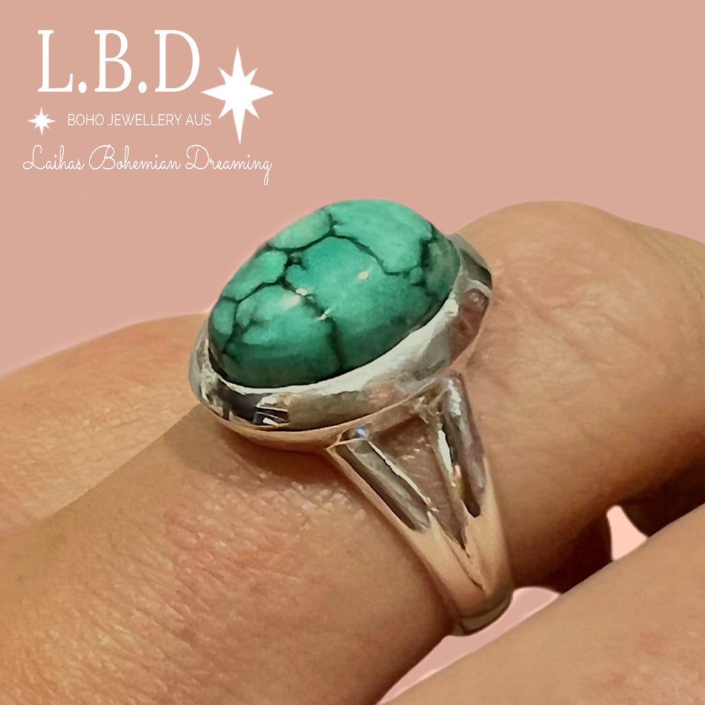 Laihas Classic Chic Oval Turquoise Ring Gemstone Sterling Silver Ring Laihas Bohemian Dreaming -L.B.D