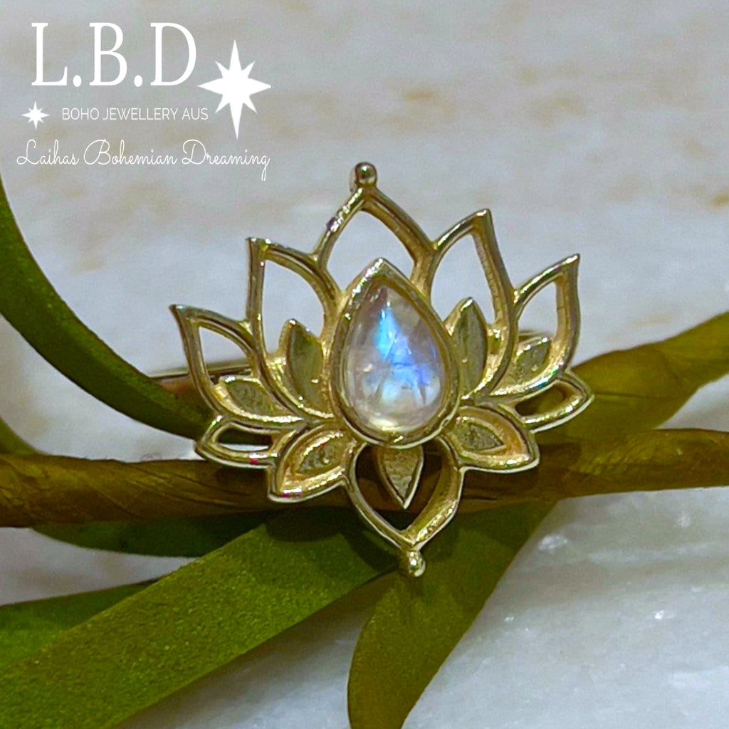 Gold moonstone ring- lotus flower ring- LBD