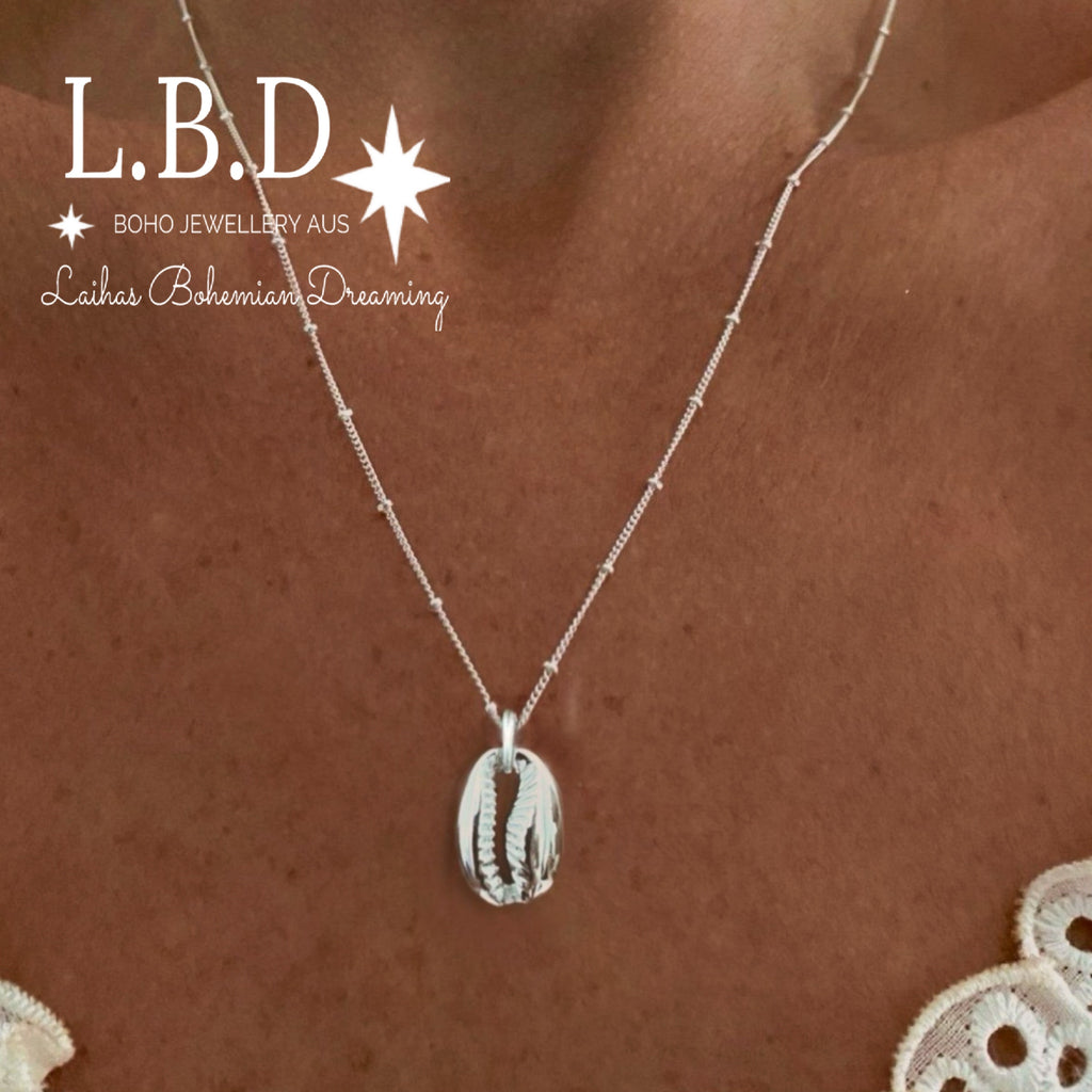 Laihas Boho Cowrie Shell Necklace Sterling Silver Necklace Laihas Bohemian Dreaming -L.B.D