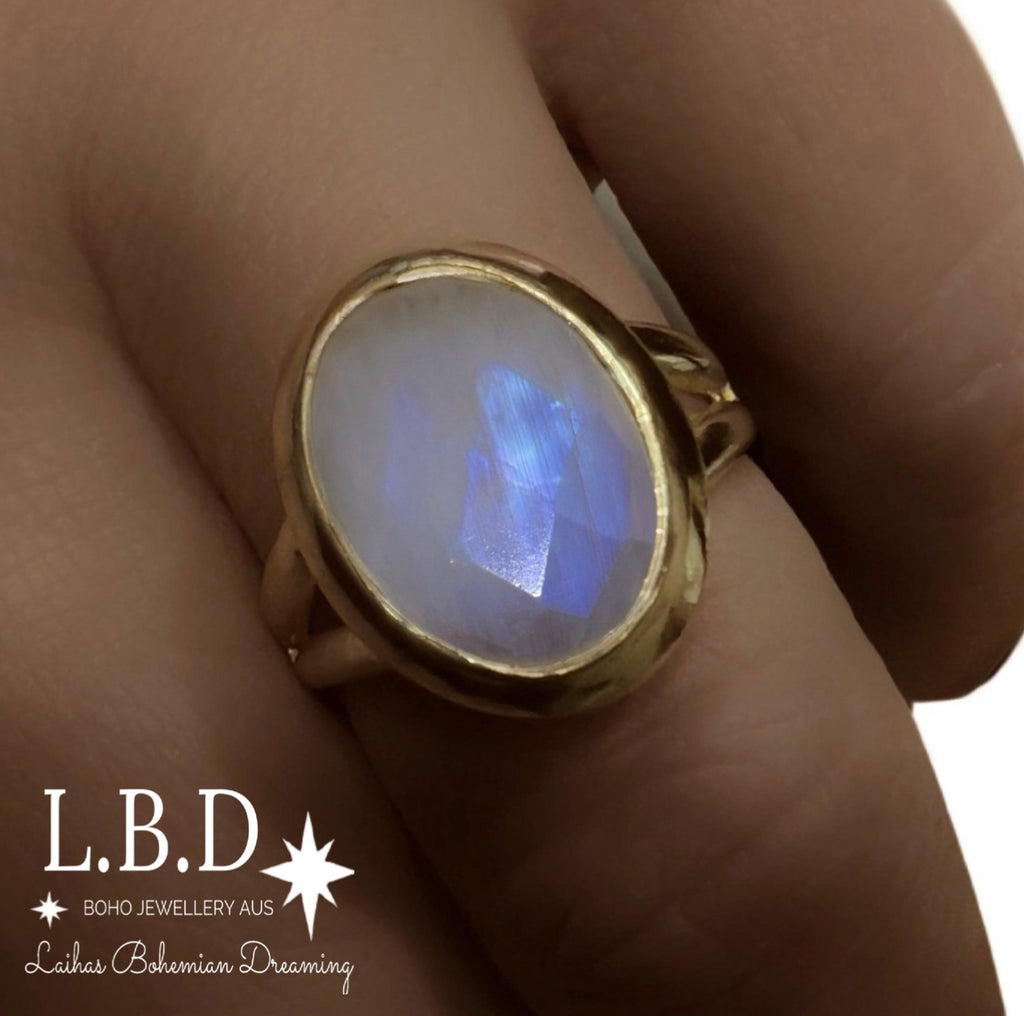 Laihas Iridescent Gold Moonstone Ring Gemstone Gold Ring Laihas Bohemian Dreaming -L.B.D