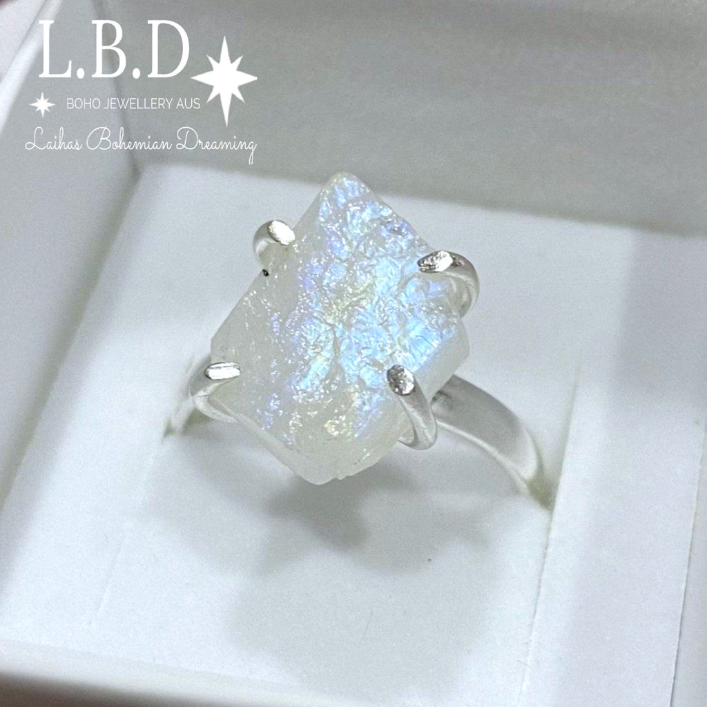 Moonstone Ring -Raw Moon Crystal Ring L.B.D Gemstone Sterling Silver Ring Laihas Bohemian Dreaming -L.B.D